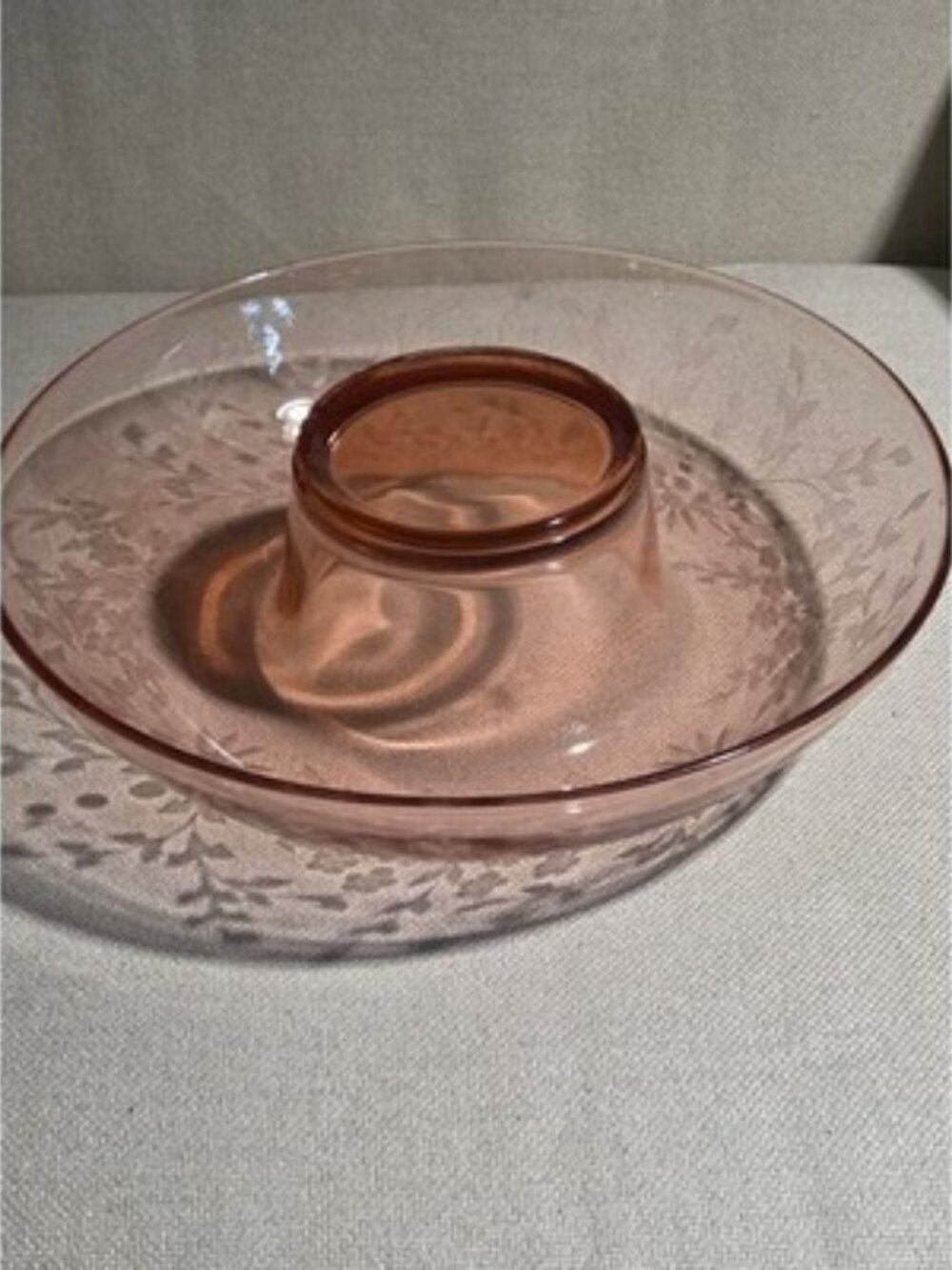 Vtg 12" Lancaster Glass Pink Depression Centerpiece Bowl Floral Etched 1930s